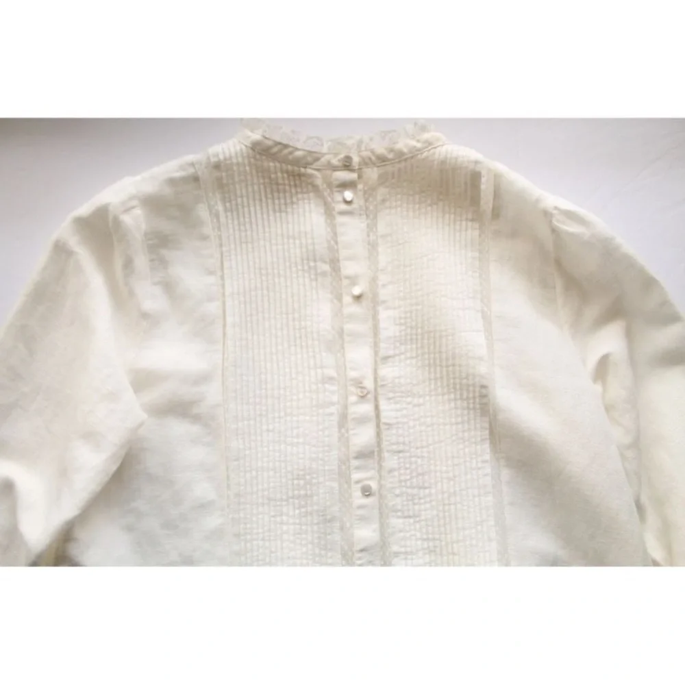 Sezane Antonia Linen Blouse White Size 36 Lace Trim - Picture 6 of 10